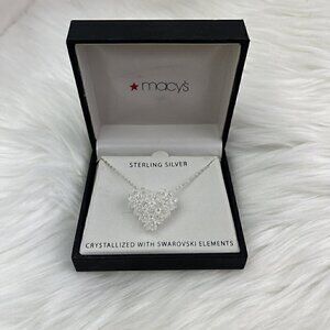 NEW Swarovski Crystallized Puffy Heart Pendant Necklace Sterling Silver Chain